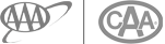The image shows two circular logos. The left has "AAA" with an orbit symbol, and the right has "CAA" within an oval shape.